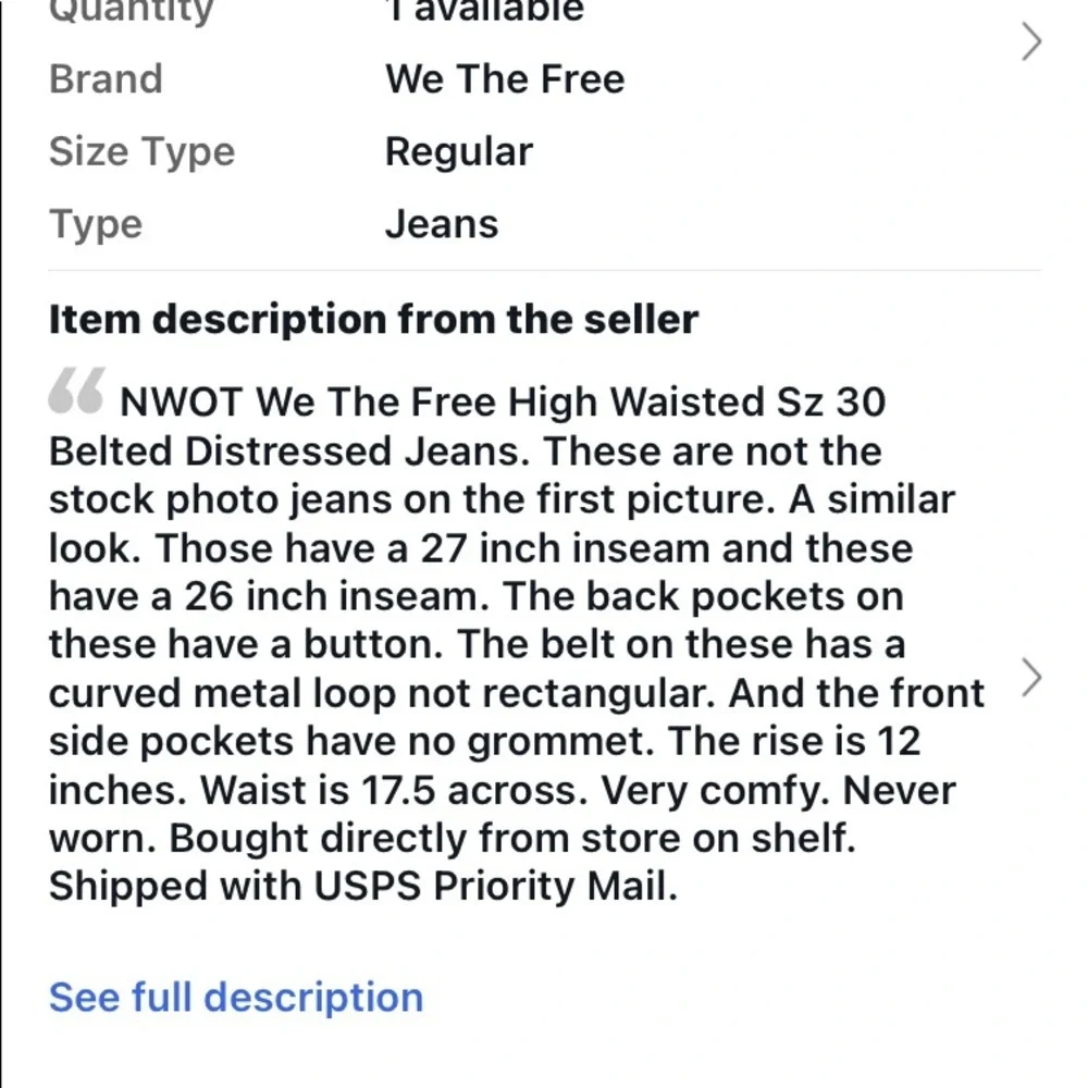 NWOT Free People High Waisted Belted Distressed jeans size 30